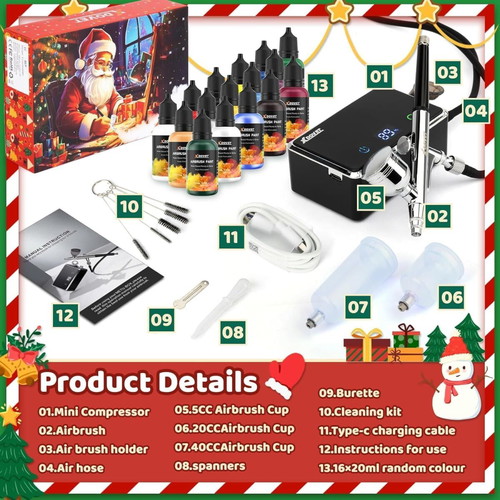 XDOVET Airbrush Set with Compressor and 16 Acrylic Paints like new