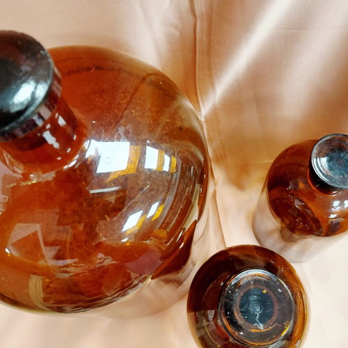 Pharmacy bottles used, set of three amber 1960s
