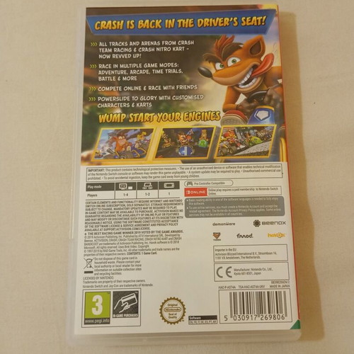 Crash Team Racing Nitro Fueled Nintendo Switch game, like new