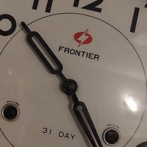 Frontier 31 Day mechanical wooden wall clock with pendulum and calendar like new