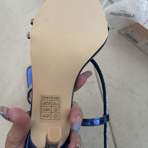 Blue sandal heels with gems, size 38