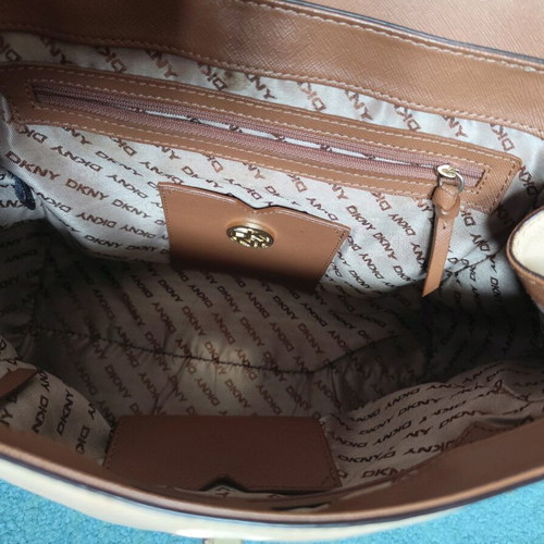 DKNY leather bag used, beige handheld with metal details