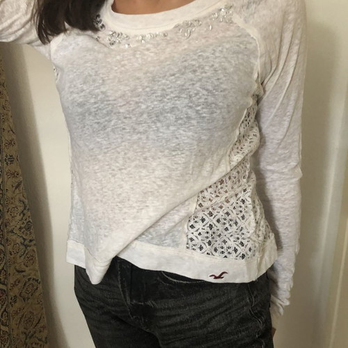Hollister shirt used, white with lace and diamonds, size M