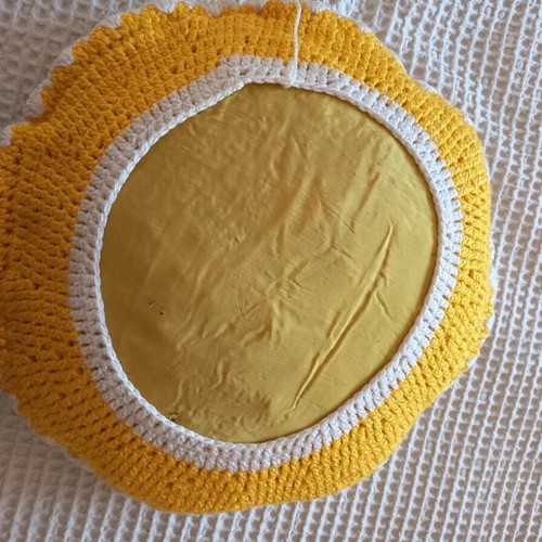 Vintage handmade crochet decorative pillow white and yellow 50 cm