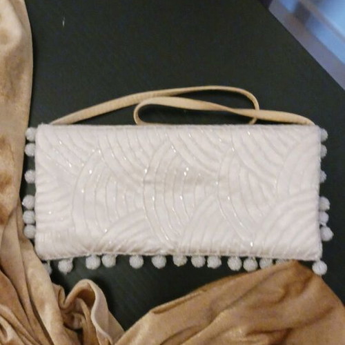 Embroidered Beaded Bag like new, beige handbag