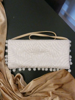 Embroidered Beaded Bag like new, beige handbag