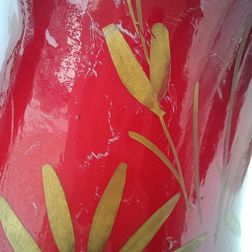 Handmade ceramic vase vintage used, red hand-painted