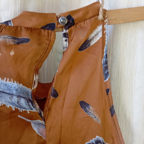 Satin blouse with print like new, beige and brown, size M