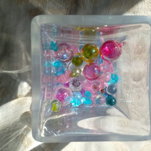 Crystal vase handmade aqua marina new with decorative glass beads