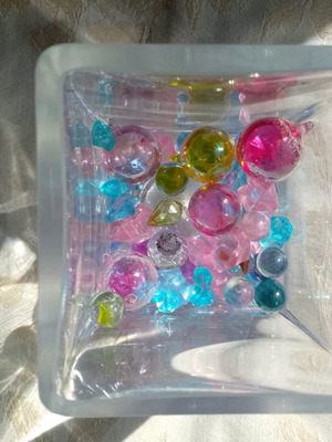Crystal vase handmade aqua marina new with decorative glass beads