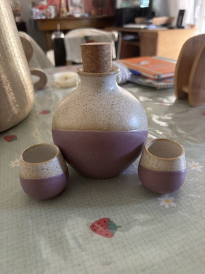 Handmade Ceramic Set for Tsipouro with Carafe and 2 Glasses like new