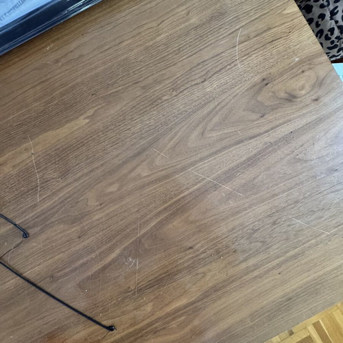 Large dining table with two chairs