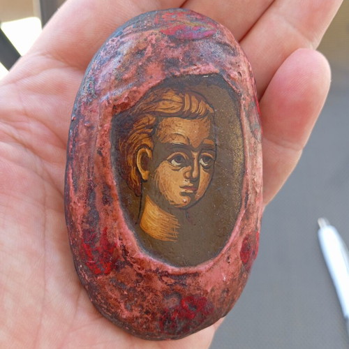 Canvas on pebble vintage artwork 8x5 cm like new