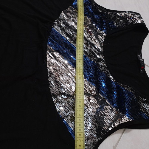 Night Out Tank Top plus size, black with silver sequins