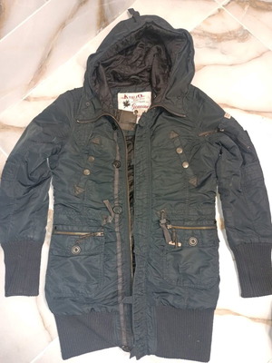 Khujo long women's jacket black used with hood, size M/L