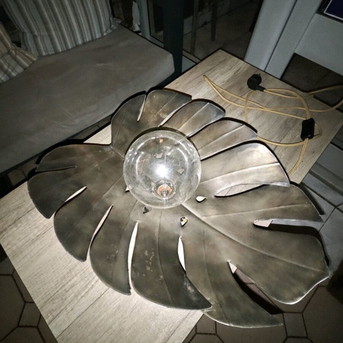 Epitychio lamp shaped like Monstera leaf, new, gold brown bronze