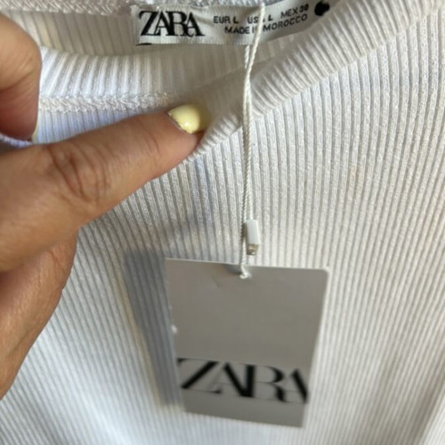 Midi dress Zara L beige and white with pockets new