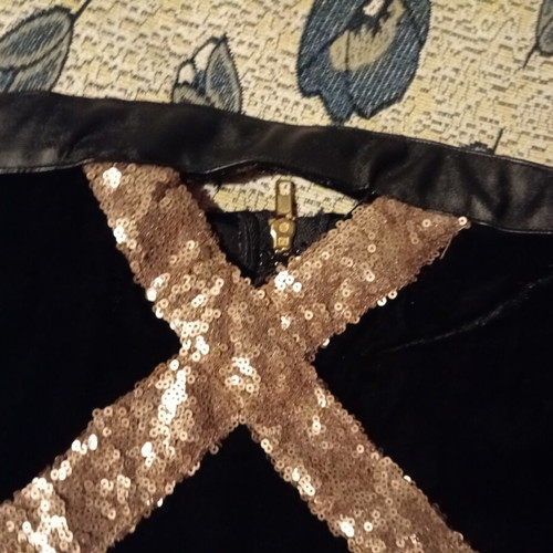 Black velvet mini dress like new with gold sequin details