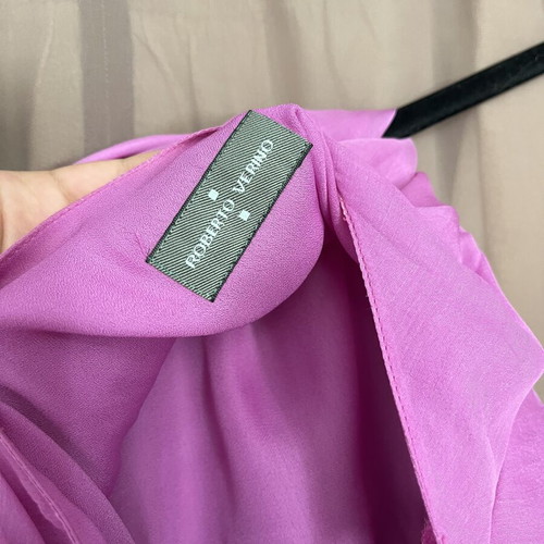 Roberto Verino Y2K silk asymmetric tiered halter dress used, lilac pink