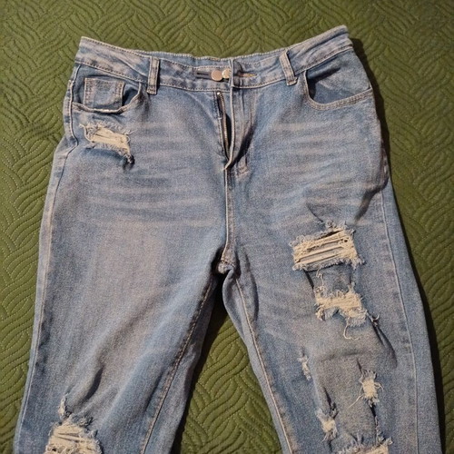 Elastic jeans like new with rips, size L 40 12, blue