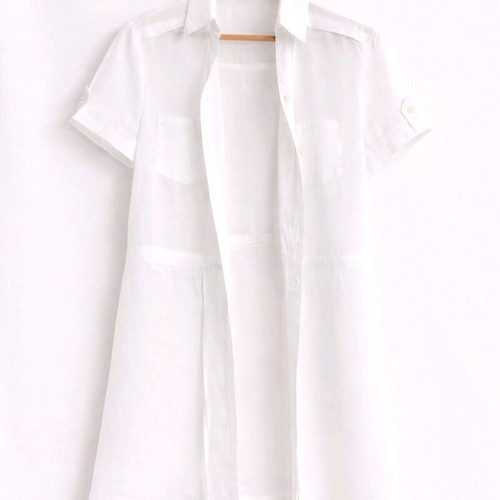 White short-sleeve shirt like new, size M, semi-transparent with waist cord