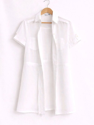 White short-sleeve shirt like new, size M, semi-transparent with waist cord