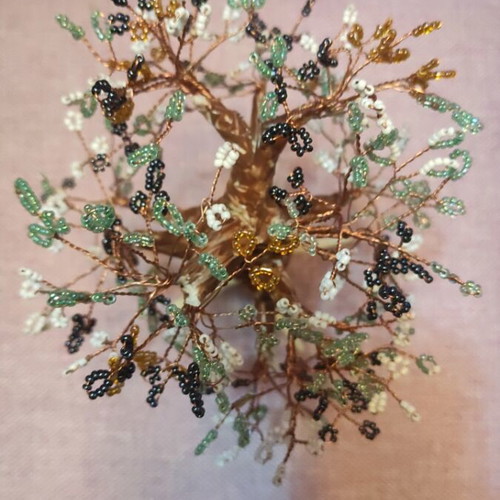 Handmade tree art piece made of copper wire and beads