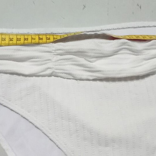 High-waisted bikini bottom, white, draped waistband