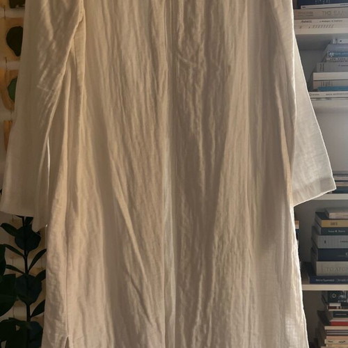 Cotton tunic dress white new, size Small with metal buttons