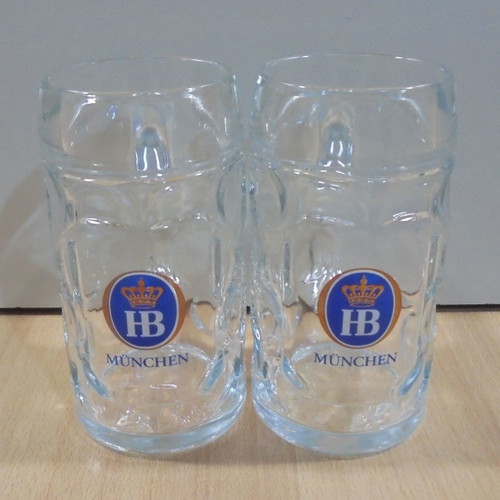 HB Hofbrauhaus Munchen beer set of two used glass mugs 0.5l