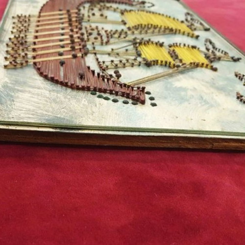 Handmade painting used with ship, nails and threads
