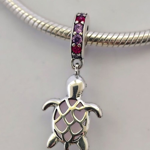 Charm sea turtle silver S925 with pink Murano new