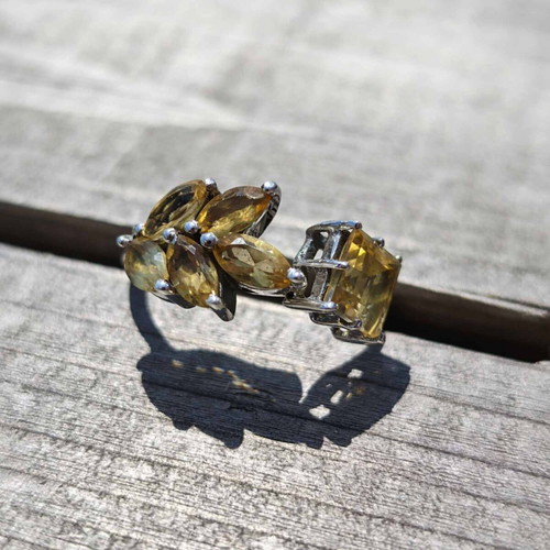 Adjustable silver ring with citrine new