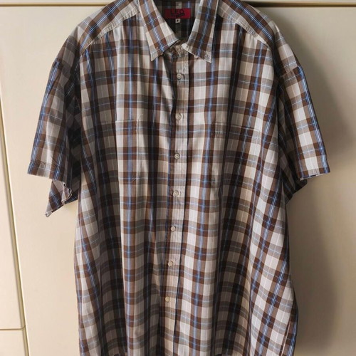 Leo short sleeve checked shirt 4XL, beige with brown and blue stripes