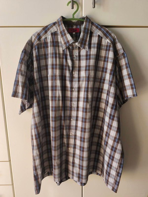 Leo short sleeve checked shirt 4XL, beige with brown and blue stripes