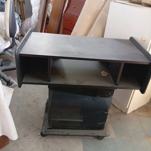 Modern black TV stand with two shelves and glass like new