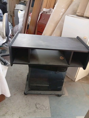 Modern black TV stand with two shelves and glass like new