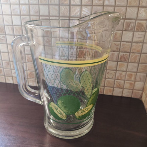 Vintage γυάλινη κανάτα με σχέδιο lime σαν καινούργιο