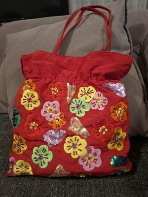 Boho bag red embroidered with beads like new without tag