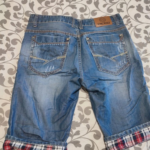 Men's denim bermuda shorts, knee-length, blue