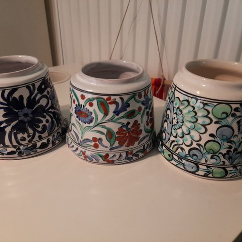 Icaros collectible ceramics used, set of 3, hand-painted
