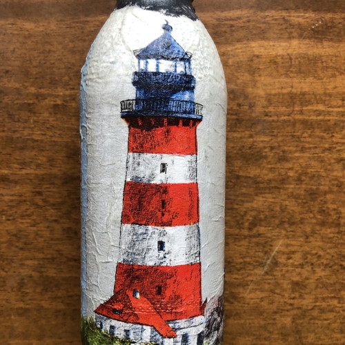Decorative bottle with two lighthouses handmade, new, decoupage