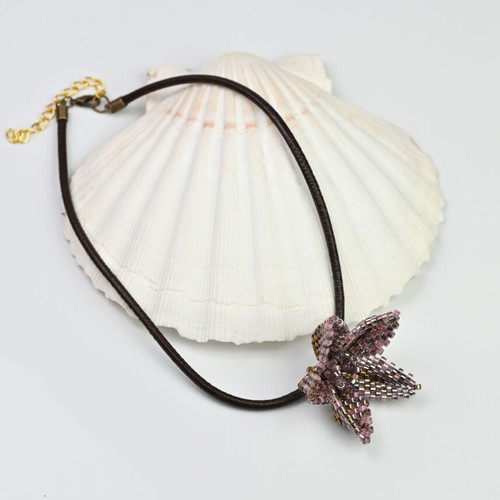 Necklace with unique purple and gold flower custom made