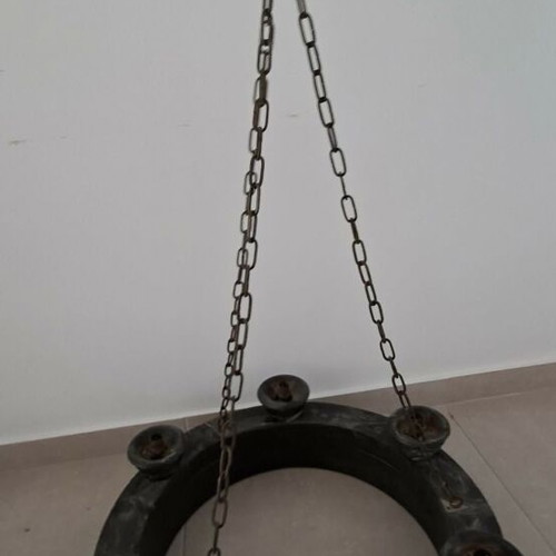 Wooden old 6-light ceiling chandelier used with relief decoration