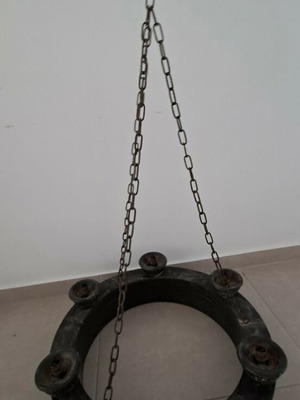 Wooden old 6-light ceiling chandelier used with relief decoration