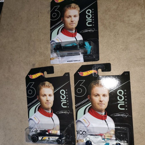 Hot Wheels Diecast Nico Rosberg F1 Car Set of 3 New