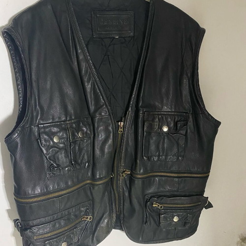 Men's leather vest used, size XL, black