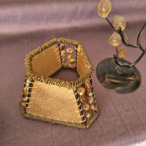 Decorative metal tealight candle holder with shade, 27cm