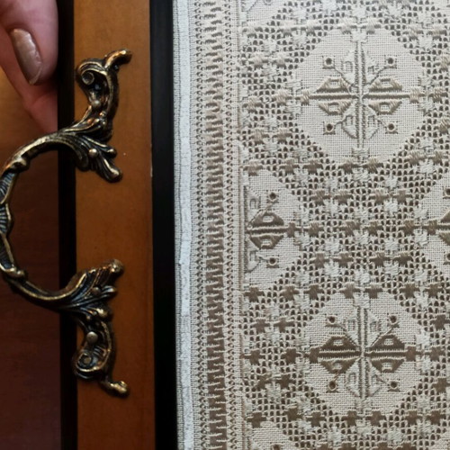 Serving tray new with Lefkadian handmade embroidery and wooden frame