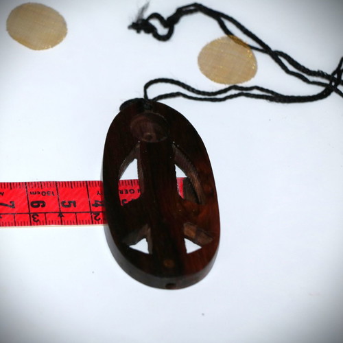 Wooden teak wood pendant necklace, new